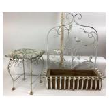 Metal Bird Planter & Upholstered Garden Stool