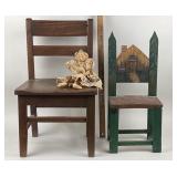 Wooden Ladder-Back Chair, Painted Green Chair, Dol
