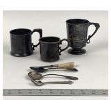 Silver-Plated Cups, Spoons, Knife Assortment