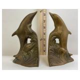 Brass Dolphin Bookends with Patina