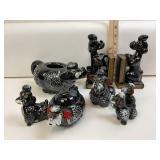 Japanese Black Poodle Pottery Teapot, Sugar Bowl,