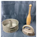 Cake Flour Sifter, Sad Iron, Wood club