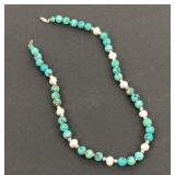 14k gold bead & closure necklace with turquoise