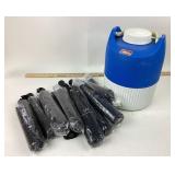 Coleman Jug With 11 Folding Black Umbrellas