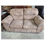 Tan Suede Loveseat - Visible Stains & Wear Spots