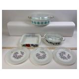 Pyrex Snowflake, Black Tulip Covered Casseroles, F