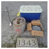 Gott Cooler, Box Of Nails, Gas Can, Cement