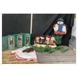 Porcelain Dolls, Felt Snowman, Carolers, Striped R