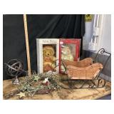 Metal Sleigh, Wreath, Globe Stand, Teddy Bear Doll