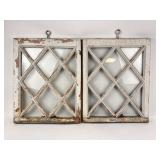 Pair antique 12-pane diamond pattern windows