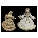 Dresden Porcelain Lace Figurines with Gold Trim