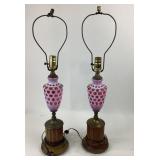 Fenton Cranberry Coin Dot Glass Table Lamps