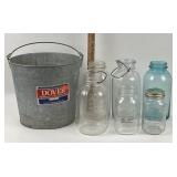 Dover Galvanized Bucket with Glass Canning Jars