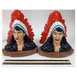 Atlantic Mold Indian Head Ceramic Bookends Pair