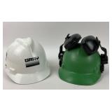MSA V-Gard Hard Hats White and Green With Goggles