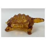 Amber Pressed Glass Turtle-Shaped Covered Dish