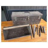 Metal Toolbox With Hand Tools, Files, Chisels
