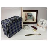 Tartan zip-up Bag, Framed Print of Boxer Dog, Faux