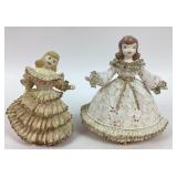 Dresden Porcelain Lace Figurines with Gold Trim