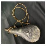 Embossed Copper Powder Flask with Cord