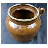 Brown Glazed Stoneware Crock with Handle