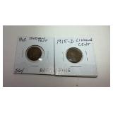 1915- D Lincoln Cent, Fine, 1905 Indian Cent AU50