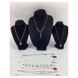 Costume Jewelry: Cats eye necklaces, Silver tone