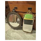 Ornate Metal Round Beveled Wall Mirror Featuring