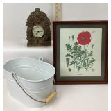 Red Poppy Botanical Print, White Metal Pail, Resin