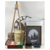 Decor Lot, Glasses, CDs, Metal Sign