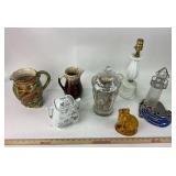 Ceramic Pitchers, Teapot, Glass Jar, Lamp, Figurin