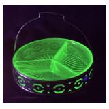 Uranium Glass Relish Dish with Caddy