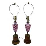 Fenton Cranberry Coin Dot Glass Table Lamps