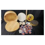 Wood Box, Tin, Steiff and Cherished Teddies Pins