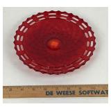 Ruby Red Pressed Glass Plate With Open Lace Rim