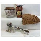 Glass Tobacco Jar, Wise Owl Coin Bank, Native Amer