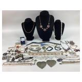 Costume Jewelry: AB Necklace, gold tone cross