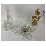 Glass Decanter, Cups, Swedish Style Crystal Set