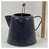 Blue Enamelware Coffee Pot With Red Handle
