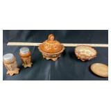 Slag Glass Table Set With Covered Dish, Bowl, Shak