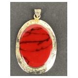 925 sterling & jasper pendant. 2.75 inches x