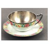 Sterling silver guilloche enameled demitasse cup
