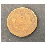 1865 US 2 Cent Coin. Ungraded