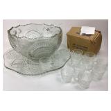 Crystal Punch Bowl Set with 12 Cups, Tray and Ladl