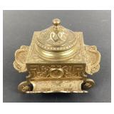 Victorian Renaissance Revival gilt brass inkwell