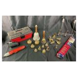 Brass Hand Bells, Red Toolbox, Small Hand Tools