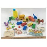 Plastic Toy Vehicles, Animals, Play Money and Play