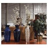 3 Large Vases, copper planter, faux plants
