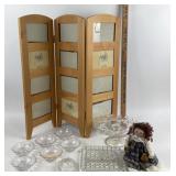 Wood Folding Photo Frame, Crystal Dishes, Doll