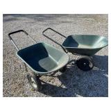 Two 2-wheel plastic wheelbarrows